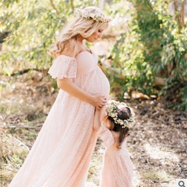 One-shoulder wedding dress Korean lace maternity dress