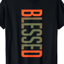 Blessing Olive Army Sun Orange T-shirt Men's Plus Size Casual Crew Neck T-Shirt - Geometric-Pattern, Smooth Cotton Knit Fabric, Medium Stretch - Short Sleeve Tee for Leisure & Everyday Wear | Breathable Comfort Fit | Machine Washable