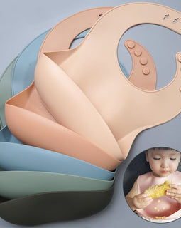 Soft Waterproof Silicone Baby Bib with Food Catcher, Baby Silicone Bib