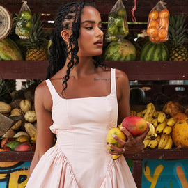 Square Neck Sleeveless Dress With Backless Bow Design Summer Slim Short Dresses For Women Clothing