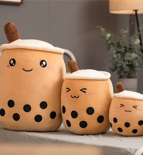 Cute Fruit Drink Plush Stuffed Soft Strawberry Milk Tea Plush Boba Pillow Cushion Kids Gift