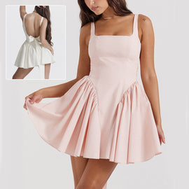 Square Neck Sleeveless Dress With Backless Bow Design Summer Slim Short Dresses For Women Clothing