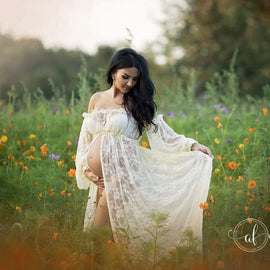 Maternity Maxi Dresses Off Shoulder Mesh Lace Maternity Photoshoot Gown