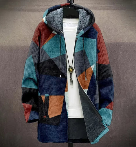 Digital Printed Hat Cardigan Men's Mid-length Trench Coat